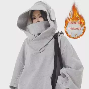 Толстовка унисекс из плотного хлопка с капюшоном - Осень/Зима, свободный крой, утепленная утолщенным бархатом M