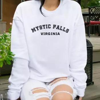 Толстовка в стиле ретро Mystic Falls Virginia Толстовка с капюшоном The Vampire Diaries Vintage Salvatore Crewneck Толстовки Tvd Vampire Fan Gift M розовый