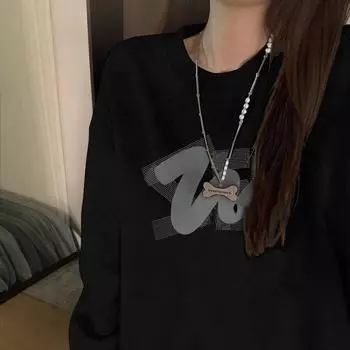 Толстовка в стиле ретро с круглым вырезом без шапки спереди на плече для женщин на осень и зиму, плюс бархатный утолщенный дизайн, пуловер с длинными рукавами M