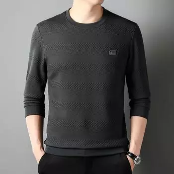 Толстовка в западном стиле для мужчин, осенняя новая мода, круглый вырез, повседневная мужская рубашка в корейском стиле, футболка с длинными рукавами M