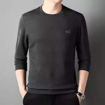 Толстовка в западном стиле для мужчин, осенняя новая мода, круглый вырез, повседневная мужская рубашка в корейском стиле, футболка с длинными рукавами M