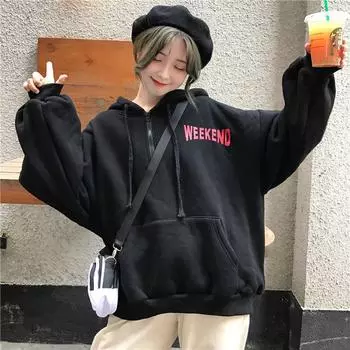 Толстовка Wild Большие размеры с длинным рукавом Теплые топы с капюшоном Осенне-зимний свитер Хлопок Женский XXL