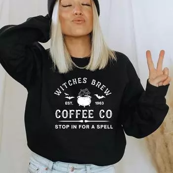 Толстовка Witches Brew Coffee Co Эстетическая Ведьма Женщина Пуловеры для питья на Хэллоуин Свитера S белый