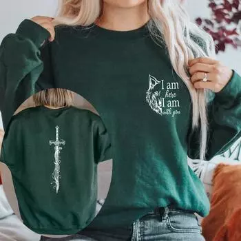 Толстовка «Я здесь, я с тобой» с надписью «Трон из стекла» Толстовка с капюшоном унисекс с длинным рукавом и круглым вырезом Ретро-пуловер S темно-зеленого