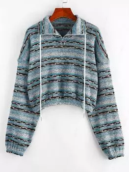 Толстовка ZAFUL в полоску с флокированной подкладкой и застежкой-молнией на четверть длины S светло-синий