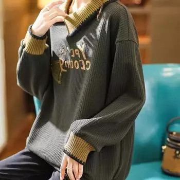 Толстовка женская хлопковая блузка свободного покроя свободная повседневная толстовка пуловер топы M зелёный