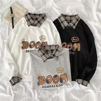 Толстовка женская осенне-зимняя, искусственная, из двух частей, повседневный пуловер, верх, свободная удобная нижняя рубашка, топ M белый