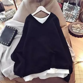 Толстовка женская осенняя, большого размера, утепленная, теплая, свободная, комплект из двух предметов, повседневная толстовка Top Hundred M чёрный