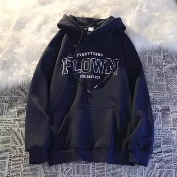 Толстовка женская повседневная с капюшоном, утолщенный топ, модный теплый пуловер с длинными рукавами и принтом M серый