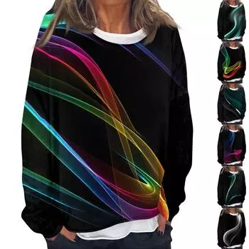 Толстовка женская с милым графическим рождественским повседневным пуловером с длинным рукавом и круглым вырезом XXXL зелёный