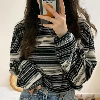 Толстовка женская, тонкая, свободная, с длинными рукавами, модный пуловер в полоску M розовый