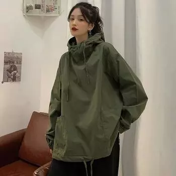 Толстовка женская весна и осень свободная универсальная верхняя одежда с капюшоном спортивное рабочее пальто с длинными рукавами S чёрный