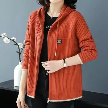 Толстовка женская весна и осень трикотажная толстовка с капюшоном короткая на молнии свитер кардиган бейсбольное пальто куртка M бежевый