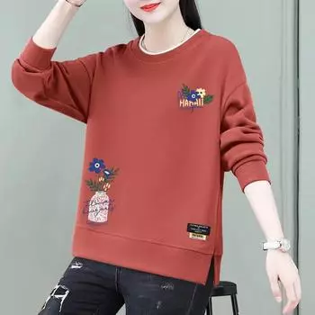 Толстовка женская, женская и осенняя, мягкие и утолщенные теплые свободные топы большого размера с круглым воротником, комплект из двух предметов, топы с длинными рукавами M