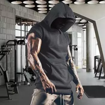 Толстовка Жилет Классический Slim Fit 3D Cutting Hoodie Жилет без рукавов с капюшоном для тренировок Жилет с капюшоном Уличная одежда XXL армия зеленый