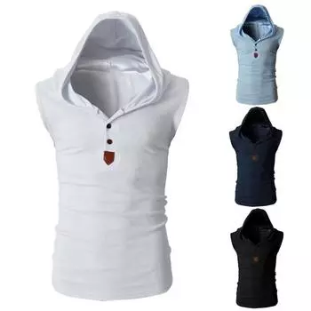 Толстовка, жилет, модный пуловер, 3D крой, жилет с капюшоном для мужчин, майка с капюшоном для бодибилдинга, спортивная одежда M белый