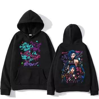 Толстовки Arcane Jinx для мужчин и женщин Harajuku Clothing Hot Anime Arcane Pullovers Unisex Oversize Sweatshirt Fall Y2K Dark Sudaderas XS чёрный