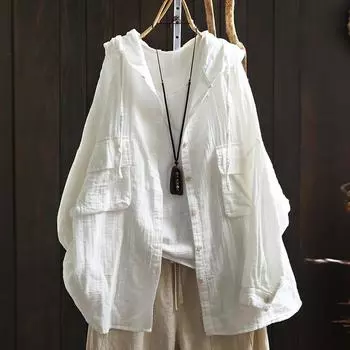 Толстовки больших размеров для женщин Осенняя одежда Женские японские ретро-толстовки с капюшоном и длинным рукавом Однотонные белые рубашки и блузки Свободные топы One Size чёрный