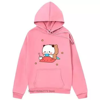 Толстовки Bubu Dudu для девочек-подростков с рисунком медведя панды, женская одежда, кавайная графика, повседневная одежда Y2k, флисовый топ S