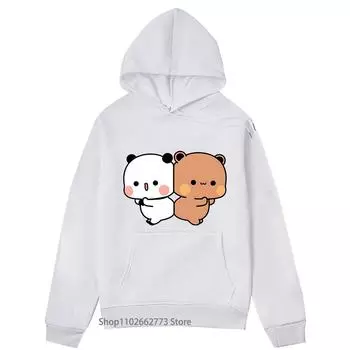 Толстовки Bubu Dudu Kawaii Bubu Dudu Графические толстовки Милая одежда с изображением медведя панды Мультфильмы Женщины Повседневная мужская Забавный корейский пуловер S