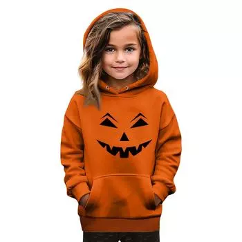 Толстовки для девочек-подростков Худи с длинным рукавом на шнурке Пуловер Милое худи оверсайз День Хэллоуина 160