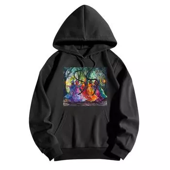 Толстовки для девочек-подростков с длинным рукавом и принтом, повседневные толстовки с графическим принтом, пуловер на шнурке, симпатичная толстовка большого размера L чёрный