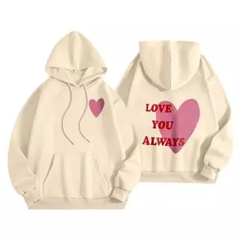 Толстовки для девочек-подростков с длинным рукавом и принтом букв, повседневные графические толстовки с капюшоном, пуловер с завязками, симпатичная толстовка большого размера L бежевый