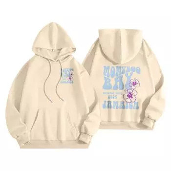 Толстовки для девочек-подростков с длинным рукавом и принтом букв, повседневные графические толстовки с капюшоном, пуловер с завязками, симпатичная толстовка большого размера L бежевый