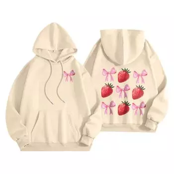 Толстовки для девочек-подростков с длинным рукавом и принтом букв, повседневные графические толстовки с капюшоном, пуловер с завязками, симпатичная толстовка большого размера L бежевый