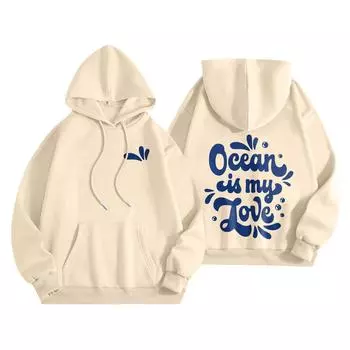 Толстовки для девочек-подростков с длинным рукавом и принтом букв, повседневные графические толстовки с капюшоном, пуловер с завязками, симпатичная толстовка большого размера L бежевый