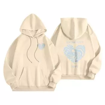 Толстовки для девочек-подростков с длинным рукавом и принтом букв, повседневные графические толстовки с капюшоном, пуловер с завязками, симпатичная толстовка большого размера L бежевый