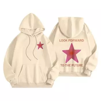 Толстовки для девочек-подростков с длинным рукавом и принтом букв, повседневные графические толстовки с капюшоном, пуловер с завязками, симпатичная толстовка большого размера L бежевый