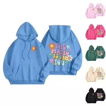 Толстовки для девочек-подростков с длинным рукавом и принтом букв, повседневные графические толстовки с капюшоном, пуловер с завязками, симпатичная толстовка большого размера