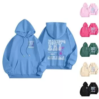 Толстовки для девочек-подростков с длинным рукавом и принтом букв, повседневные графические толстовки с капюшоном, пуловер с завязками, симпатичная толстовка большого размера XXL чёрный