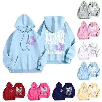 Толстовки для девочек-подростков с длинным рукавом и принтом букв, повседневные графические толстовки с капюшоном, пуловер с завязками, симпатичная толстовка большого размера L