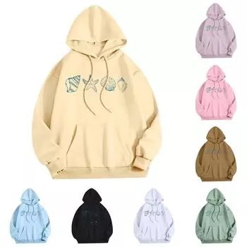 Толстовки для девочек-подростков с длинным рукавом и принтом букв, повседневные графические толстовки с капюшоном, пуловер с завязками, симпатичная толстовка большого размера