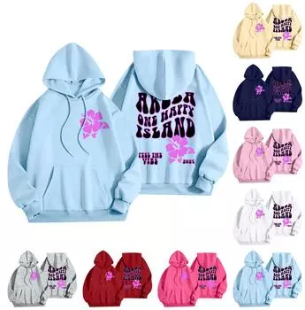 Толстовки для девочек-подростков с длинным рукавом и принтом букв, повседневные графические толстовки с капюшоном, пуловер с завязками, симпатичная толстовка большого размера S