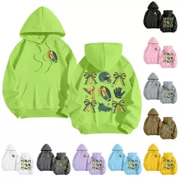 Толстовки для девочек-подростков с длинным рукавом и принтом букв, повседневные графические толстовки с капюшоном, пуловер с завязками, симпатичная толстовка большого размера L чёрный