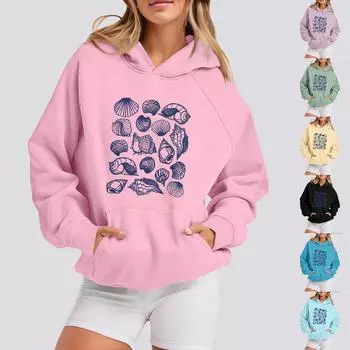 Толстовки для девочек-подростков с длинным рукавом и принтом букв, повседневные графические толстовки с капюшоном, пуловер с завязками, симпатичная толстовка большого размера L розовый
