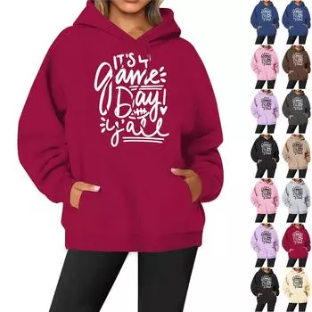 Толстовки для девочек-подростков с длинным рукавом и принтом букв, повседневные графические толстовки с капюшоном, пуловер с завязками, симпатичная толстовка большого размера L чёрный