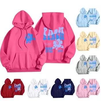 Толстовки для девочек-подростков с длинным рукавом и принтом букв, повседневные графические толстовки с капюшоном, пуловер с завязками, симпатичная толстовка большого размера L розовый