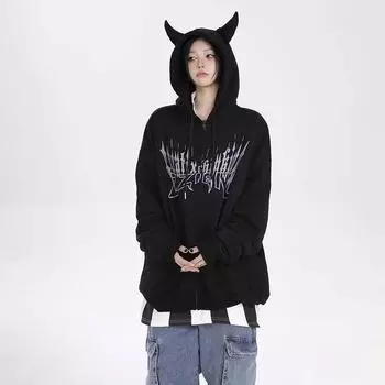 Толстовки для девочек-подростков с длинным рукавом, повседневные толстовки с графическим принтом и надписью, толстовка с капюшоном на шнурке, симпатичная толстовка большого размера L чёрный
