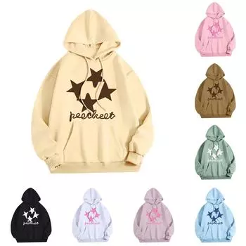 Толстовки для девочек-подростков с длинным рукавом и принтом букв, повседневные графические толстовки с капюшоном, пуловер с завязками, симпатичная толстовка большого размера L чёрный