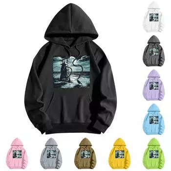 Толстовки для девочек-подростков с длинным рукавом и принтом, повседневные толстовки с графическим принтом, пуловер на шнурке, симпатичная толстовка большого размера L коричневый