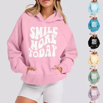 Толстовки для девочек-подростков с длинным рукавом и принтом букв, повседневные графические толстовки с капюшоном, пуловер с завязками, симпатичная толстовка большого размера XXL