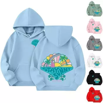 Толстовки для девочек-подростков с длинным рукавом и принтом букв, повседневные графические толстовки с капюшоном, пуловер с завязками, симпатичная толстовка большого размера 100 чёрный