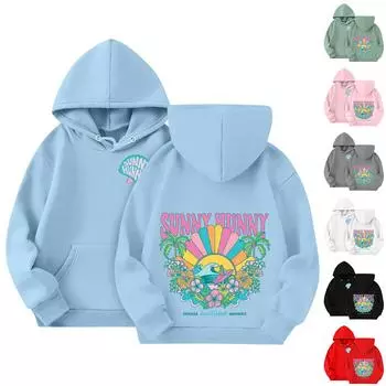 Толстовки для девочек-подростков с длинным рукавом и принтом букв, повседневные графические толстовки с капюшоном, пуловер с завязками, симпатичная толстовка большого размера 100 чёрный