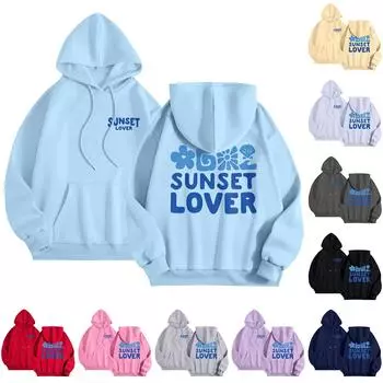 Толстовки для девочек-подростков с длинным рукавом и принтом букв, повседневные графические толстовки с капюшоном, пуловер с завязками, симпатичная толстовка большого размера L бежевый