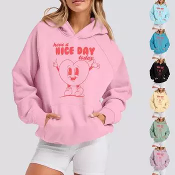 Толстовки для девочек-подростков с длинным рукавом и принтом букв, повседневные графические толстовки с капюшоном, пуловер с завязками, симпатичная толстовка большого размера XXL