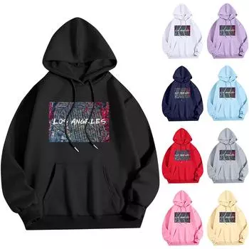 Толстовки для девочек-подростков с длинным рукавом и принтом букв, повседневные графические толстовки с капюшоном, пуловер с завязками, симпатичная толстовка большого размера S